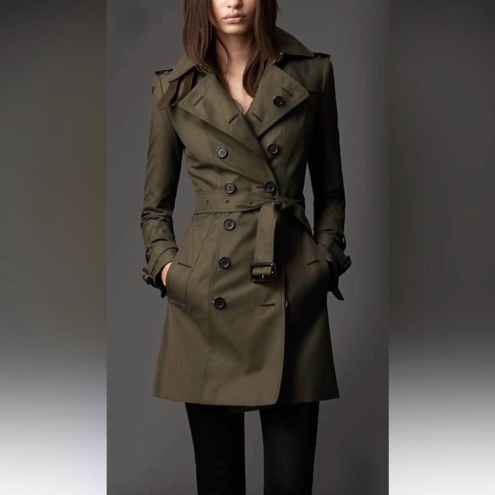 Burberry Olive Double-Breasted Trench Coat
